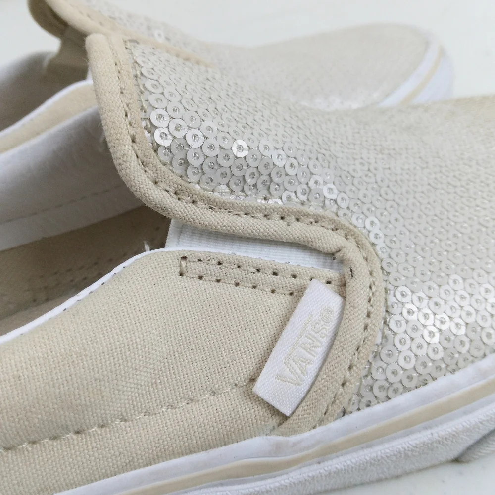 Vans Kids Off The Wall Slip On Sneakers Size 2.5 Glitter Sequin Cream Shoes